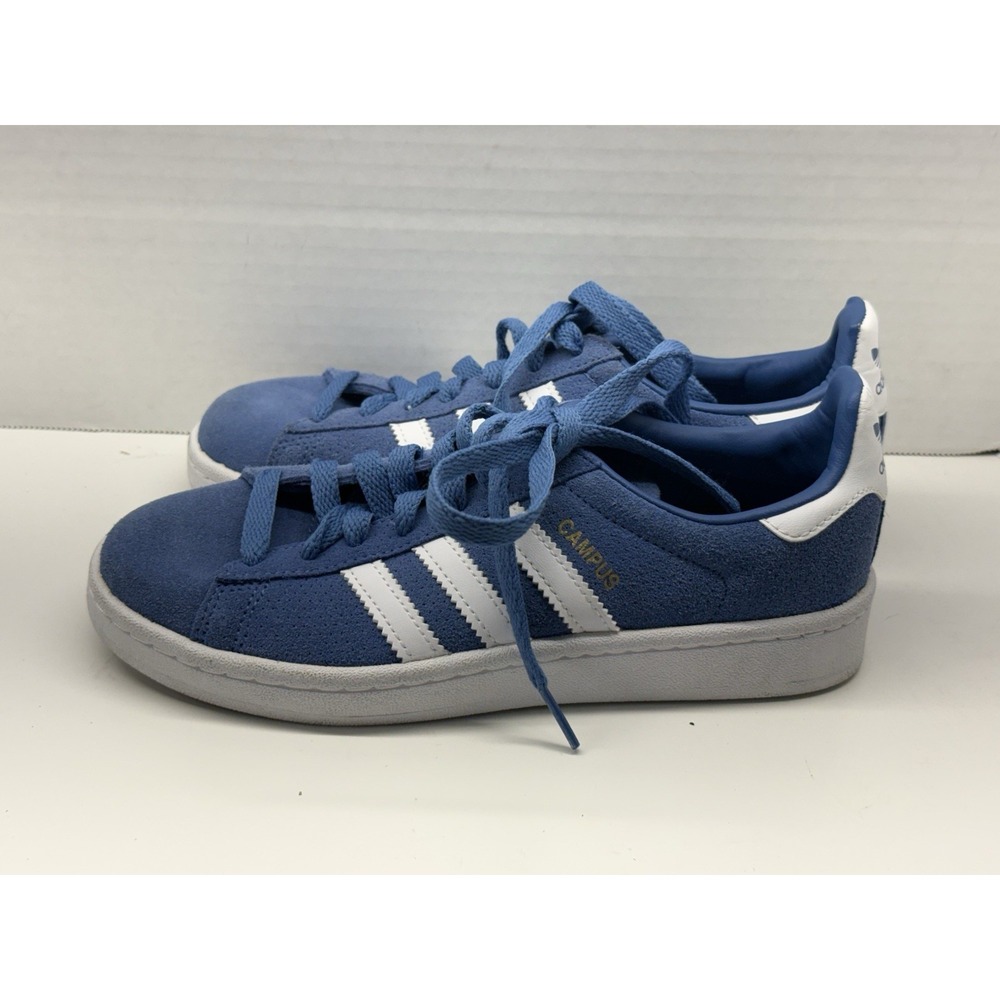 Adidas Campus J Youth Kids Sneakers 3.5 Blue Suede White Stripe EUC